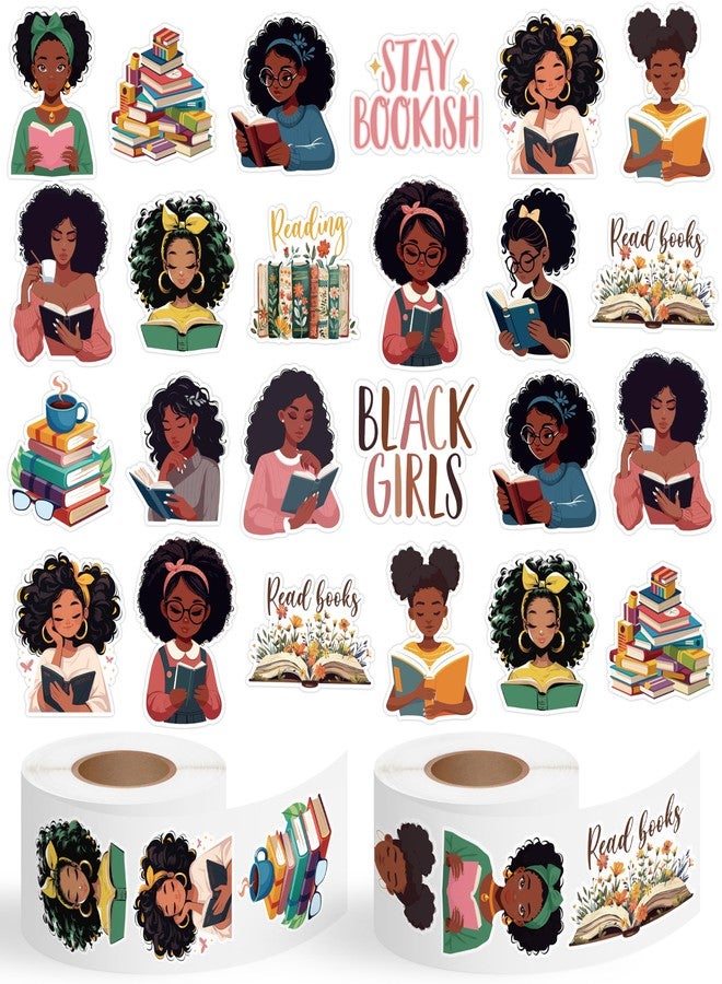 A1diee 1000Pcs Black Girls Bookish Stickers, Black Woman Stay Bookish Bookworm Read Books Decal Gifts for Kid Book Lover Girls Women Reward Party Favor Journal Water Bottle Laptop Decor Back to School - Image 1